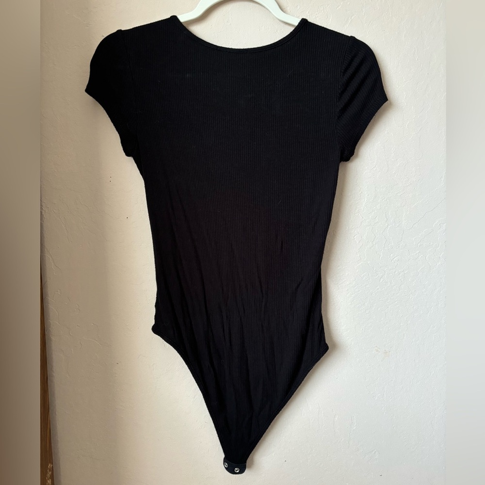 Ribbed Short Sleeve Lace-Up Bodysuit - Picture 2 of 2